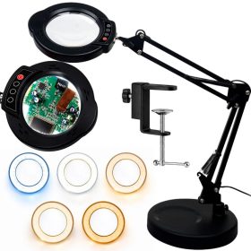   Asztali LED-es nagyítós lámpa, 10× nagyítás, USB, 12 W, fekete