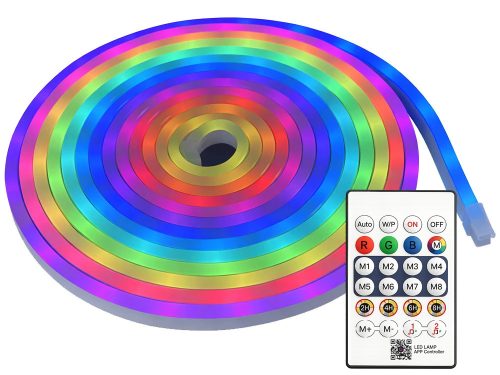 Flexibilis RGB Neon LED Szalag 5 m, Applikációval és Távirányító Vezérléssel, Zeneszinkron, Vízálló