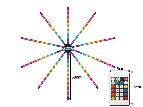 Öntapadó RGB led-es tűzijáték lámpa, alkalmazással és távirányítóval, buli dekoráció