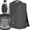 Merevített laptop hátizsák kódzárral és USB-porttal, 15 l, fekete