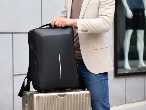 Merevített laptop hátizsák kódzárral és USB-porttal, 15 l, fekete