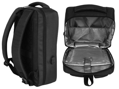 Merevített laptop hátizsák kódzárral és USB-porttal, 15 l, fekete