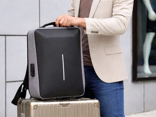 Merevített laptop hátizsák kódzárral és USB-porttal, 15 l, szürke