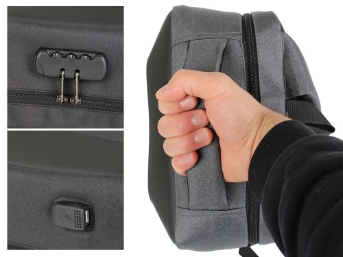 Merevített laptop hátizsák kódzárral és USB-porttal, 15 l, szürke