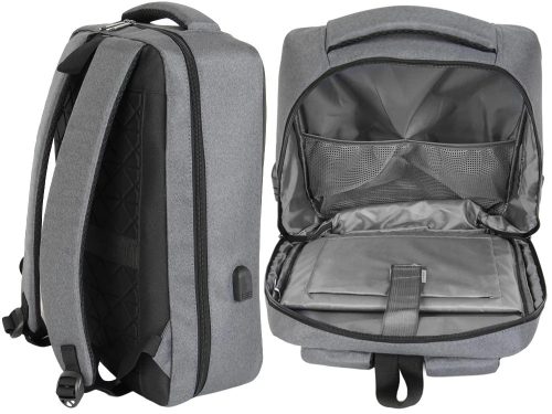 Merevített laptop hátizsák kódzárral és USB-porttal, 15 l, szürke