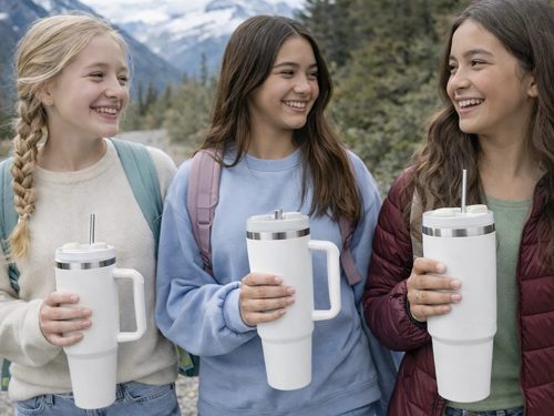 Rozsdamentes termosz bögre 1,2 l fogantyúval hideg és meleg italokhoz , fehér