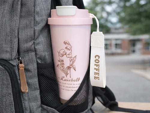 Rozsdamentes termosz pohár 530 ml szívószállal, csúklópánttal, rózsaszín