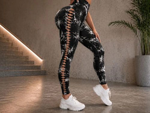 Női push-up marmor mintás leggings fekete S/M