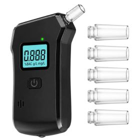   Elektronikus, digitális lcd-képernyős alkoholmérő, zseblámpa, 5 szájrész, precíz, fekete