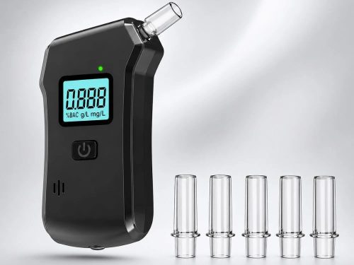 Elektronikus, digitális lcd-képernyős alkoholmérő, zseblámpa, 5 szájrész, precíz, fekete