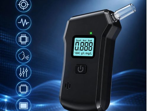 Elektronikus, digitális lcd-képernyős alkoholmérő, zseblámpa, 5 szájrész, precíz, fekete