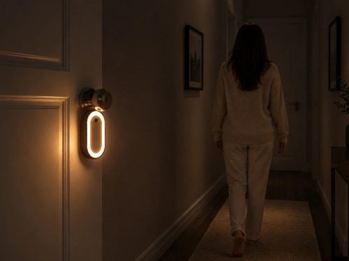 Led-es éjszakai lámpa akasztóval szekrényre, mozgásérzékelővel, meleg fényű