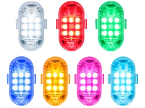 Univerzális RGB LED villogó autóhoz, motorhoz és drónhoz – Távirányítós, akkumulátoros stroboszkóp szett, 2db