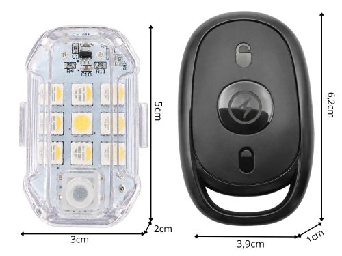 Univerzális RGB LED villogó autóhoz, motorhoz és drónhoz – Távirányítós, akkumulátoros stroboszkóp szett, 2db