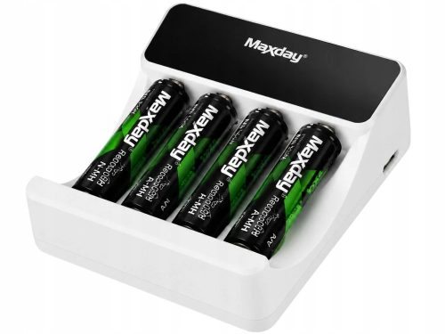 Aa és aaa akkumulátorokhoz való lcd-kijelzős töltő + 4 db aa akkumulátor + usb-c kábel