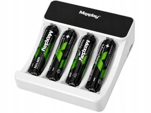 Aa és aaa akkumulátorokhoz való lcd-kijelzős töltő + 4 db aaa akkumulátor + usb-c kábel