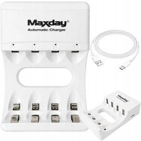 AA és AAA akkumulátor gyors töltő, usb-c, led, 4 rekesz