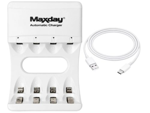AA és AAA akkumulátor gyors töltő, usb-c, led, 4 rekesz
