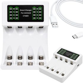   AA/AAA akkumulátortöltő 4 rekesszel és USB-C csatlakozóval