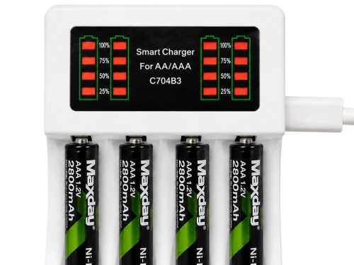 AA/AAA akkumulátortöltő 4 rekesszel és USB-C csatlakozóval