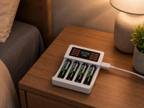 AA/AAA akkumulátortöltő 4 rekesszel és USB-C csatlakozóval