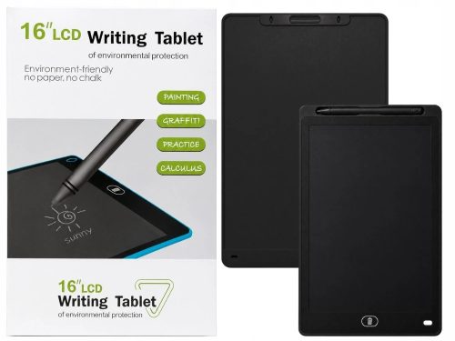 LCD elemes Rajztábla ceruzával, törlés gombbal 16", fekete