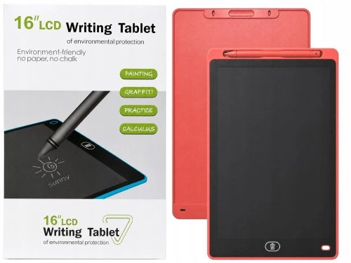 LCD elemes Rajztábla ceruzával, törlés gombbal 16", piros