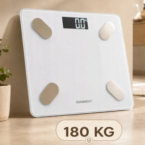 Diabnext okos fürdőszoba mérleg applikációval, fehér üveg, slim