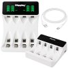 Aa- és aaa-akkumulátorokhoz való töltő, usb-c, lcd-kijelzővel, 4 rekeszes, gyors töltés