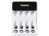Aa- és aaa-akkumulátorokhoz való töltő, usb-c, lcd-kijelzővel, 4 rekeszes, gyors töltés