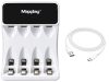 Aa- és aaa-akkumulátorokhoz való töltő, usb-c, lcd-kijelzővel, 4 rekeszes, gyors töltés