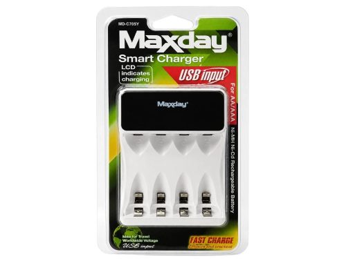 Aa- és aaa-akkumulátorokhoz való töltő, usb-c, lcd-kijelzővel, 4 rekeszes, gyors töltés