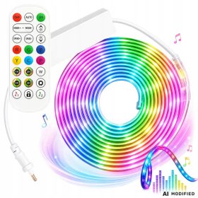   Neon LED szalag RGB Bluetooth alkalmazással, távirányítóval kültérre és beltérre, vízálló, 5m, 240V
