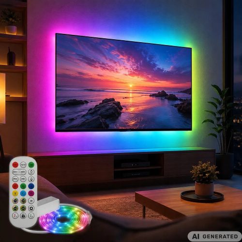 Neon LED szalag RGB Bluetooth alkalmazással, távirányítóval kültérre és beltérre, vízálló, 5m, 240V
