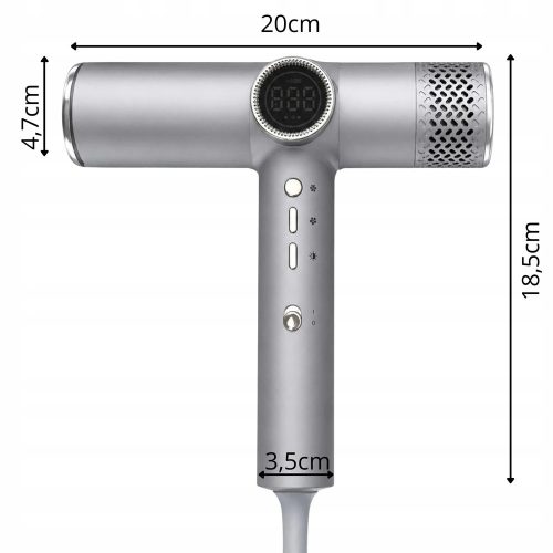 TOBI TB-974 Professzionális hajszárító digitális kijelzővel, 2000 W, ezüst