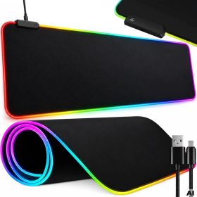   Nagy Méretű RGB Világító Gamer Egérpad – 14 Világítási Mód, Vízálló Szövet, USB, 90x40 cm