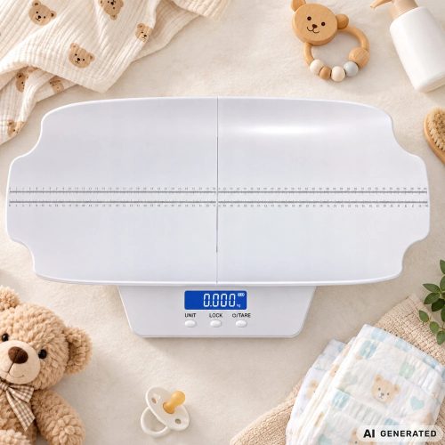 Digitális Babamérleg 2in1, Levehető Tálca 60 cm-es Mérőléccel, Súlyrögzítő Funkció, 100 kg-ig
