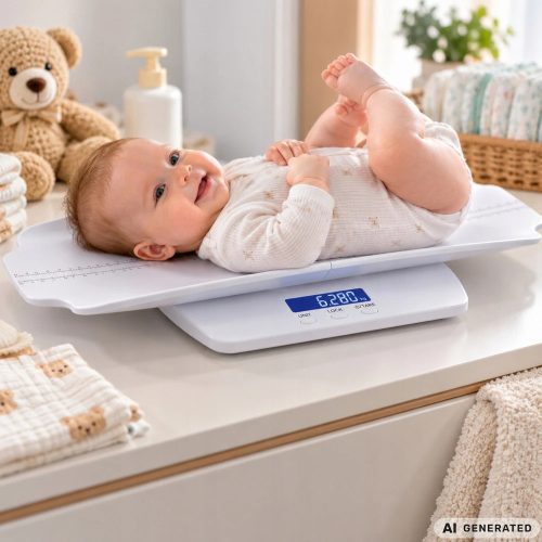 Digitális Babamérleg 2in1, Levehető Tálca 60 cm-es Mérőléccel, Súlyrögzítő Funkció, 100 kg-ig