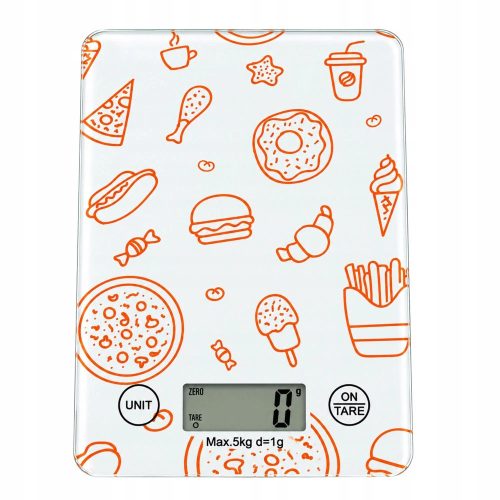 Elektronikus érintőképernyős konyhai mérleg, 5 kg/1g, tára funkcióval, lcd kijelzővel