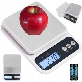   TY-909 LCD kijelzős digitális konyhai mérleg és ékszermérleg, tárázó funkcióval, 5 kg / 1 g, Fehér