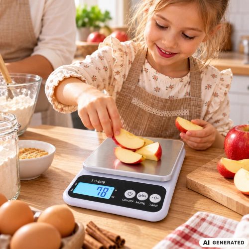 TY-909 LCD kijelzős digitális konyhai mérleg és ékszermérleg, tárázó funkcióval, 5 kg / 1 g, Fehér